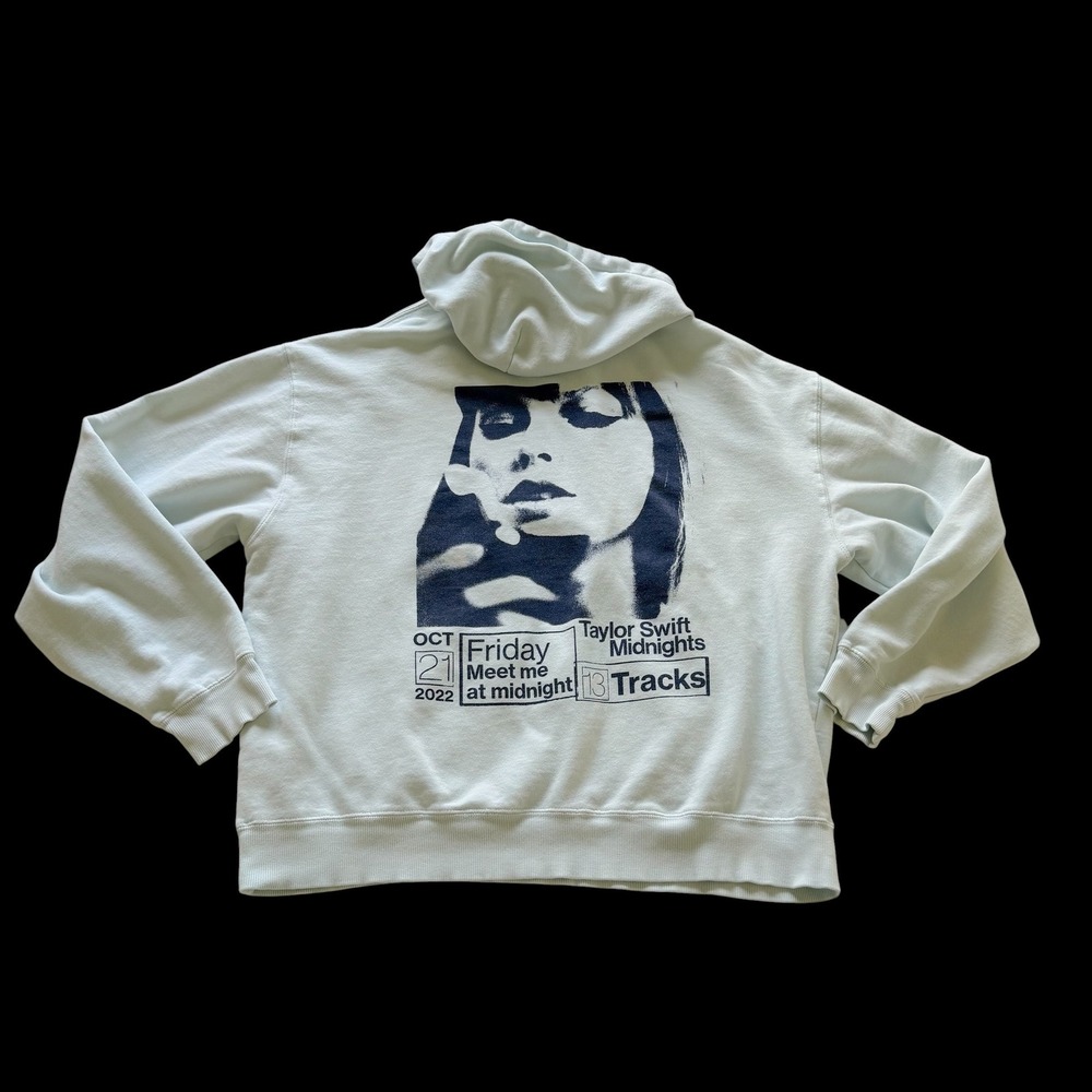 Taylor Swift Midnights Hoodie Light Blue Meet Me At Midnight Graphic Large L